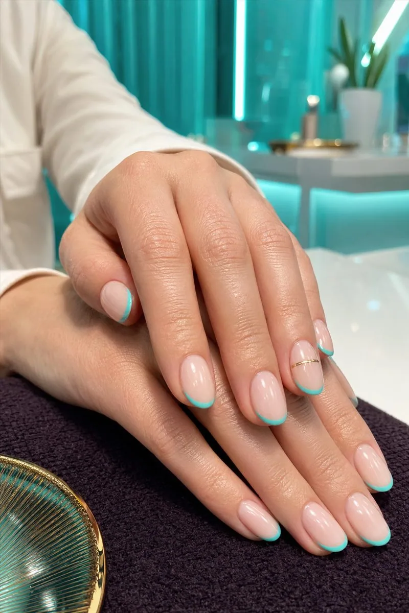 Aqua French manicure gallery image by RM Nail Salon
