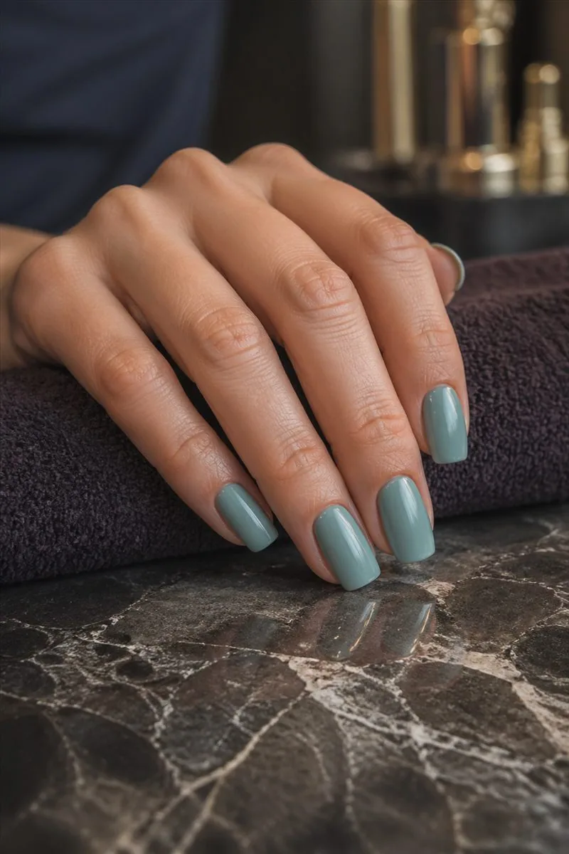 Blue gray manicure detail for RM Nail Salon FAQ
