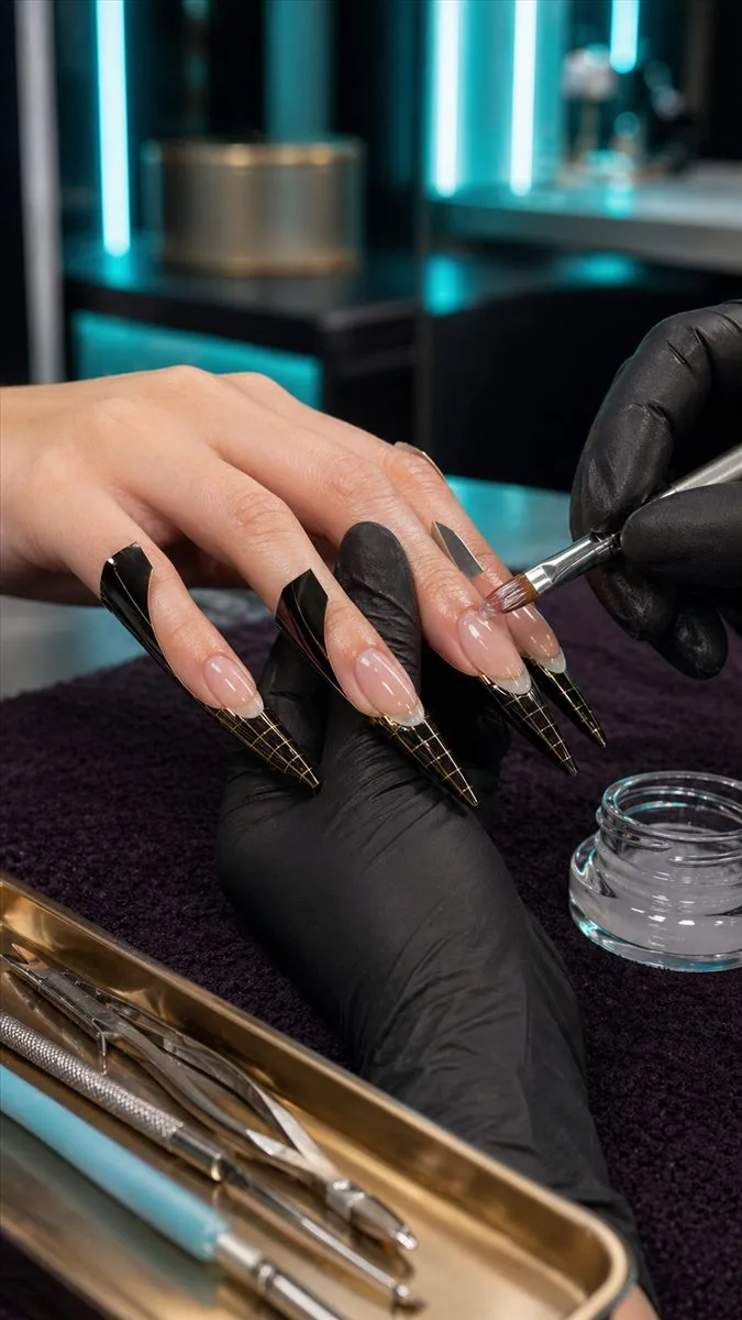 Gel nail extensions being sculpted at RM Nail Salon