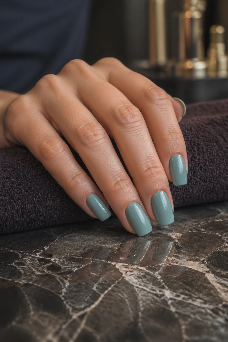 Blue gray manicure detail for RM Nail Salon FAQ